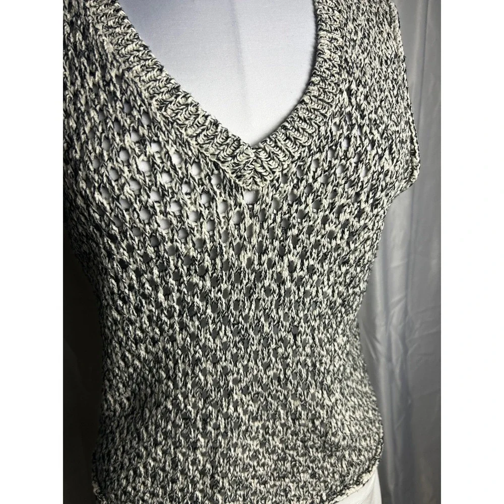 7 For All Mankind Womens Black White Italian Yarn Knit Sweater Vest V-Neck